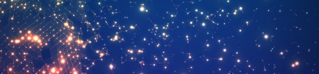 Abstract vector space background. Explosion of glowing particles. Futuristic technology style. Elegant background for business presentations.